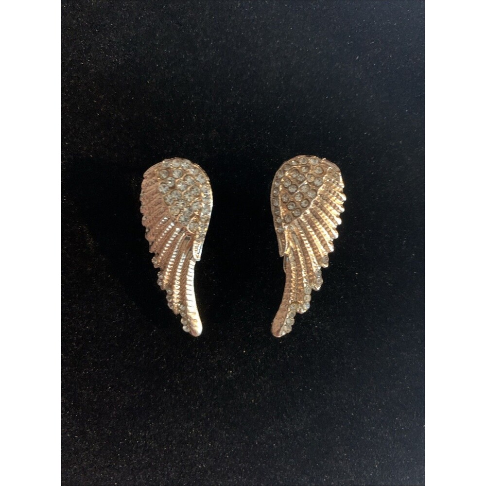 Angel Wing Rhinestone Pierced Earrings In Rose Gold Tone